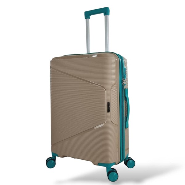 Omaska Μεγαλη Βαλιτσα Ταξιδιού Σκληρές μπεζ με 4 Ρόδες 75cm