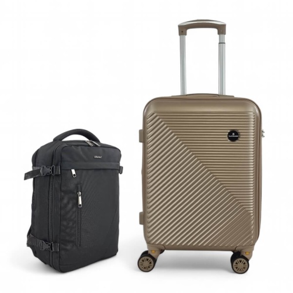 *LIMITED EDITION* ΣΚΛΗΡΗ ΒΑΛΙΤΣΑ ΚΑΜΠΙΝΑΣ 55X40X20 +5CM ΕΠΕΚΤΑΣΗ & ΣΑΚΙΔΙΟ ΠΛΑΤΗΣ ΤΑΞΙΔΙΟΥ 40X30X20 PLAYBAGS PS705C-SET2. ΧΡΥΣΟ