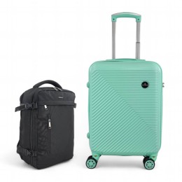 Limited Edition Σετ Βαλίτσα Καμπίνας 55x40x20cm με Επέκταση & Σακίδιο 40x30x20cm Μέντα — Playbags PS705C-SET2