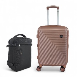 Limited Edition Σετ Βαλίτσα Καμπίνας 55x40x20cm με Επέκταση & Σακίδιο 40x30x20cm Ροζ/Χρυσό — Playbags PS705C-SET2