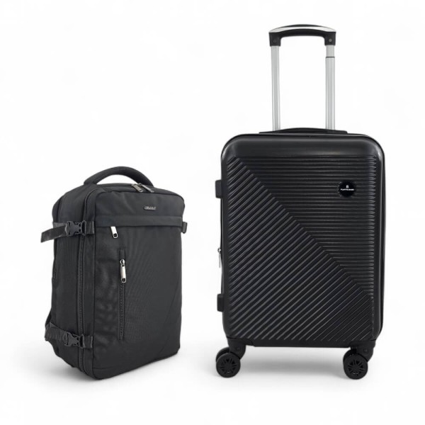 *LIMITED EDITION* ΣΚΛΗΡΗ ΒΑΛΙΤΣΑ ΚΑΜΠΙΝΑΣ 55X40X20 +5CM ΕΠΕΚΤΑΣΗ & ΣΑΚΙΔΙΟ ΠΛΑΤΗΣ ΤΑΞΙΔΙΟΥ 40X30X20 PLAYBAGS PS705C-SET2. ΜΑΥΡΟ