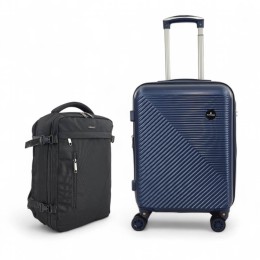 Limited Edition Σετ Βαλίτσα Καμπίνας 55x40x20cm με Επέκταση & Σακίδιο 40x30x20cm Μπλε — Playbags PS705C-SET2