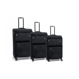 Σετ 3 Υφασμάτινες Βαλίτσες 4 Ρόδες 360° 62/72/82cm +5cm Επέκταση Κλειδαριά Κωδικού Μαύρο — FF877-Set3