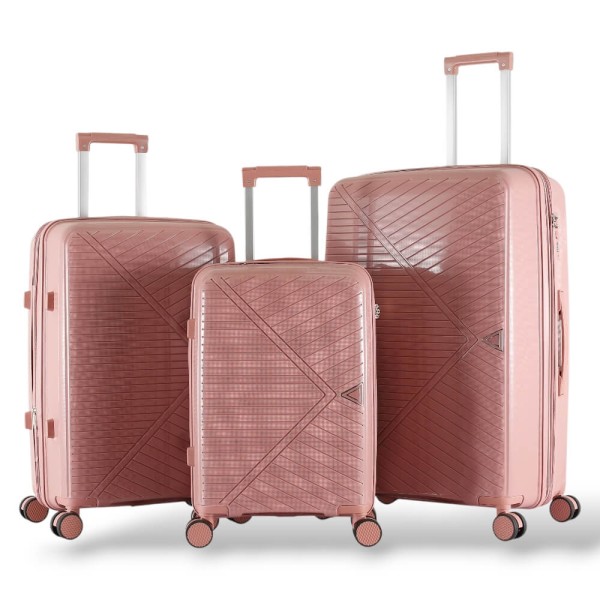 Σκληρές Βαλίτσες Μικρή, Μεσαία, Μεγάλη Πολυπροπυλένιο με Επέκταση PLAYBAGS KB002-SET3. Ροζ/Χρυσο