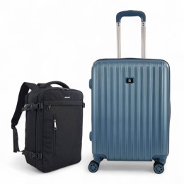 Σετ Βαλίτσα Καμπίνας 55x40x20cm με Επέκταση 5cm & Σακίδιο Πλάτης 40x30x20cm 50L Γαλάζιο — Playbags PS063C-SET2
