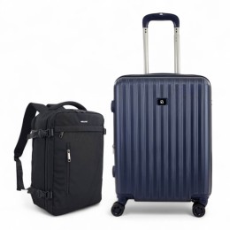 Σετ Βαλίτσα Καμπίνας 55x40x20cm με Επέκταση 5cm & Σακίδιο Πλάτης 40x30x20cm 50L Μπλε — Playbags PS063C-SET2