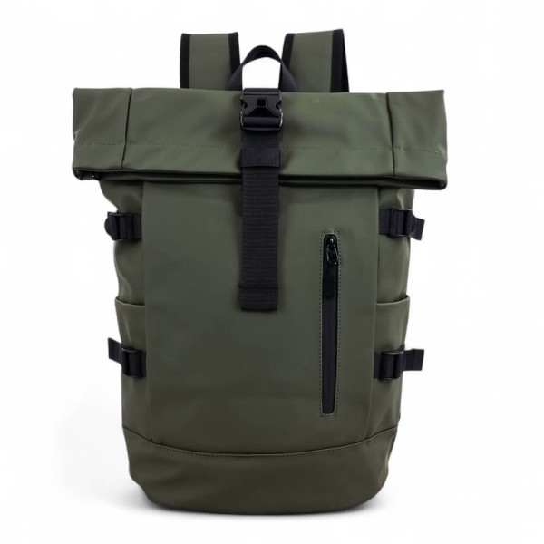 Αδιάβροχο Σακίδιο Πλάτης Rolltop 30x17x45cm Laptop 15,6″ Πλαστικοποιημένο Ύφασμα Κλιπ Ασφαλείας Πρασινο— MCAN M-158