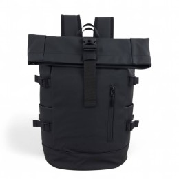 Αδιάβροχο Σακίδιο Πλάτης Rolltop 30x17x45cm Laptop 15,6″ Πλαστικοποιημένο Ύφασμα Κλιπ Ασφαλείας Μαύρο — MCAN M-158