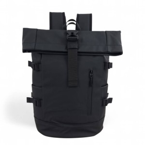 Αδιάβροχο Σακίδιο Πλάτης Rolltop 30x17x45cm Laptop 15,6″ Πλαστικοποιημένο Ύφασμα Κλιπ Ασφαλείας Μαύρο — MCAN M-158