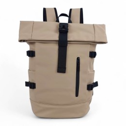 Αδιάβροχο Σακίδιο Πλάτης Rolltop 30x17x45cm Laptop 15,6″ Πλαστικοποιημένο Ύφασμα Κλιπ Ασφαλείας Μπεζ— MCAN M-158