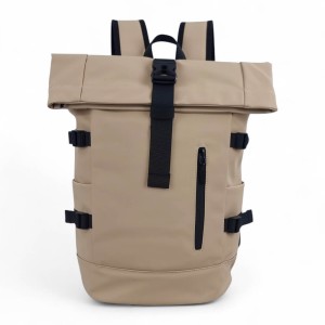 Αδιάβροχο Σακίδιο Πλάτης Rolltop 30x17x45cm Laptop 15,6″ Πλαστικοποιημένο Ύφασμα Κλιπ Ασφαλείας Μπεζ— MCAN M-158