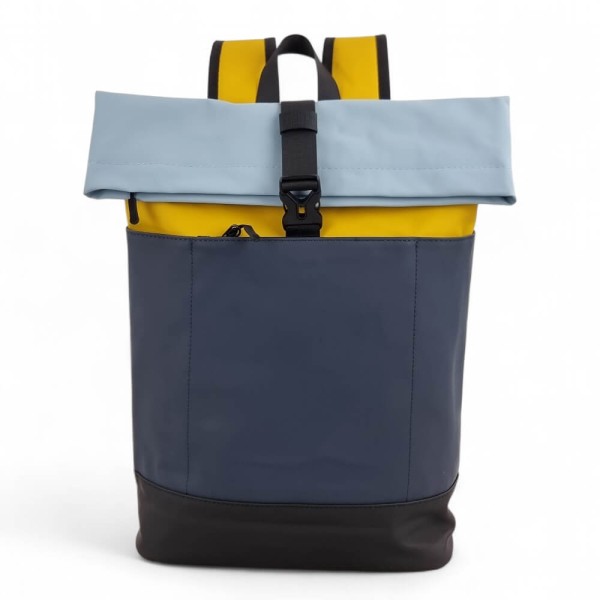 Αδιάβροχο Σακίδιο Πλάτης Rolltop 30x14x45cm Laptop 15,6″ Πλαστικοποιημένο Ύφασμα Κλιπ Ασφαλείας Μπλε— MCAN M-200