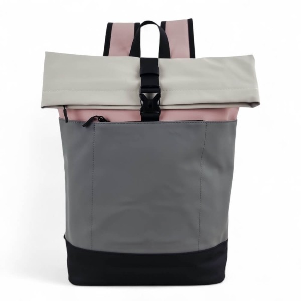 Αδιάβροχο Σακίδιο Πλάτης Rolltop 30x14x45cm Laptop 15,6″ Πλαστικοποιημένο Ύφασμα Κλιπ Ασφαλείας Γκρι — MCAN M-200