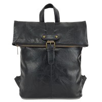 Unisex Σακίδιο Πλάτης Συνθετικό Δέρμα 36x6x45cm 10lt Εμπρός & Πίσω Τσέπη Εσωτερική Φόδρα Μαύρο — PlayBags PB-878