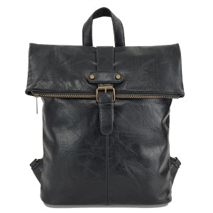 Unisex Σακίδιο Πλάτης Συνθετικό Δέρμα 36x6x45cm 10lt Εμπρός & Πίσω Τσέπη Εσωτερική Φόδρα Μαύρο — PlayBags PB-878