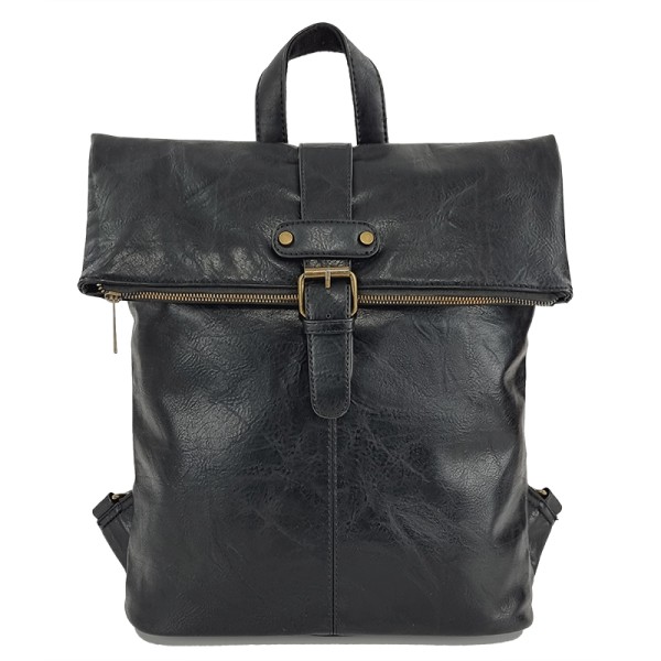 Unisex Σακίδιο Πλάτης Συνθετικό Δέρμα 36x6x45cm 10lt Εμπρός & Πίσω Τσέπη Εσωτερική Φόδρα Μαύρο — PlayBags PB-878