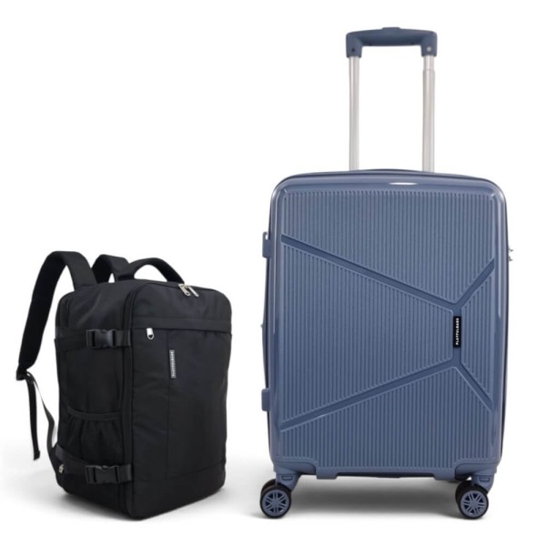 Σετ Βαλίτσα Καμπίνας 55x40x20cm 2.5kg & Σακίδιο 43x30x20cm Ελαφρύ Αδιάβροχο Μαύρο — Playbags PP001 Γαλαζιο