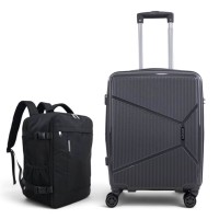 Σετ Βαλίτσα Καμπίνας 55x40x20cm 2.5kg & Σακίδιο 43x30x20cm Ελαφρύ Αδιάβροχο Μαύρο — Playbags PP001 Γκρι