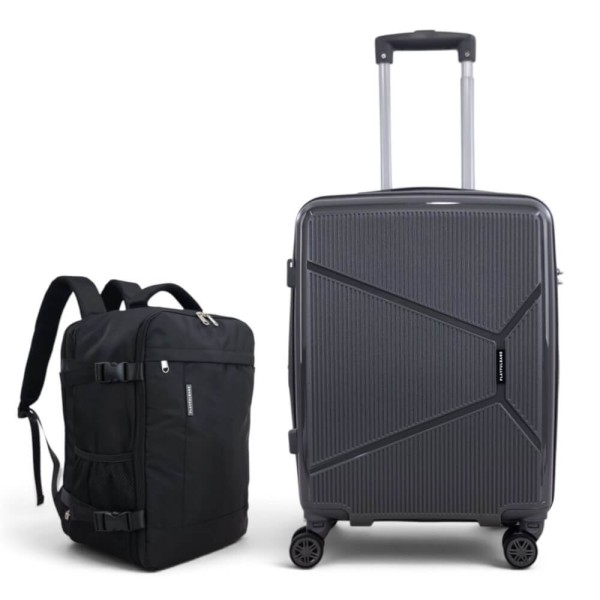 Σετ Βαλίτσα Καμπίνας 55x40x20cm 2.5kg & Σακίδιο 43x30x20cm Ελαφρύ Αδιάβροχο Μαύρο — Playbags PP001 Γκρι