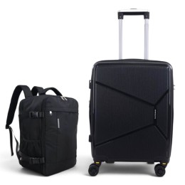 Σετ Βαλίτσα Καμπίνας 55x40x20cm 2.5kg & Σακίδιο 43x30x20cm Ελαφρύ Αδιάβροχο Μαύρο — Playbags PP001 Μαυρο