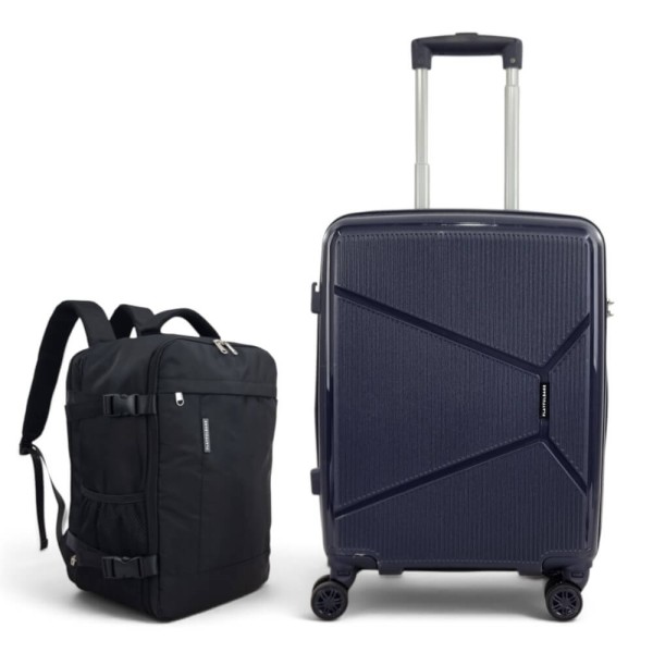 Σετ Βαλίτσα Καμπίνας 55x40x20cm 2.5kg & Σακίδιο 43x30x20cm Ελαφρύ Αδιάβροχο Μαύρο — Playbags PP001 Μπλε