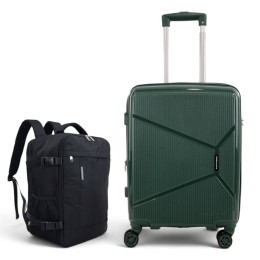 Σετ Βαλίτσα Καμπίνας 55x40x20cm 2.5kg & Σακίδιο 43x30x20cm Ελαφρύ Αδιάβροχο Μαύρο — Playbags PP001 Πρασινο