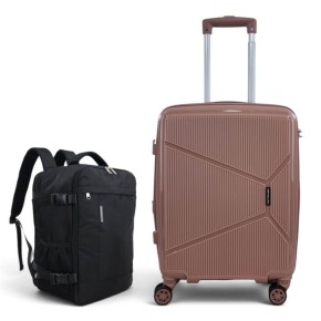 Σετ Βαλίτσα Καμπίνας 55x40x20cm 2.5kg & Σακίδιο 43x30x20cm Ελαφρύ Αδιάβροχο Μαύρο — Playbags PP001 Ροζ/Χρυσο