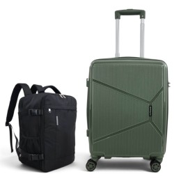 Σετ Βαλίτσα Καμπίνας 55x40x20cm 2.5kg & Σακίδιο 43x30x20cm Ελαφρύ Αδιάβροχο Μαύρο — Playbags PP001 Χακι