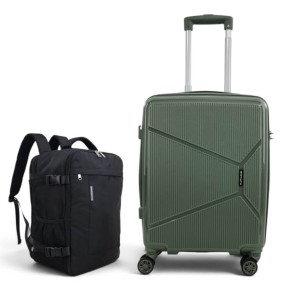 Σετ Βαλίτσα Καμπίνας 55x40x20cm 2.5kg & Σακίδιο 43x30x20cm Ελαφρύ Αδιάβροχο Μαύρο — Playbags PP001 Χακι