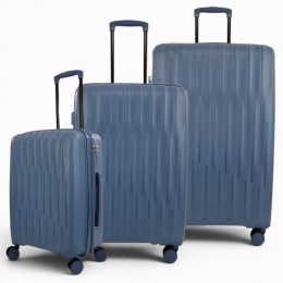 Σετ 3 Σκληρές Βαλίτσες Πολυπροπυλένιο 4 Διπλές Ρόδες 360° 55/65/75cm +5cm Επέκταση Κλειδαριά Κωδικού Γαλάζιο — PlayBags PP2022
