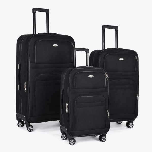 Σετ 3 Σκληρές Βαλίτσες ABS 4 Ρόδες 61/72/81cm +4cm Επέκταση Κλειδαριά Κωδικού Μαύρο — Evalitsa Collection