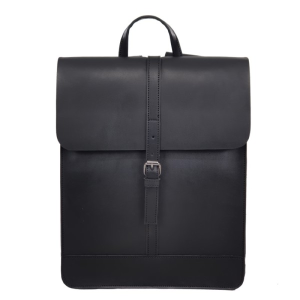 Χειροποίητο Σακίδιο Πλάτης Vachetta Δέρμα 32x12x40cm 15lt Καπάκι Μαγνητικό Κούμπωμα Μαύρο — PlayBags J8102