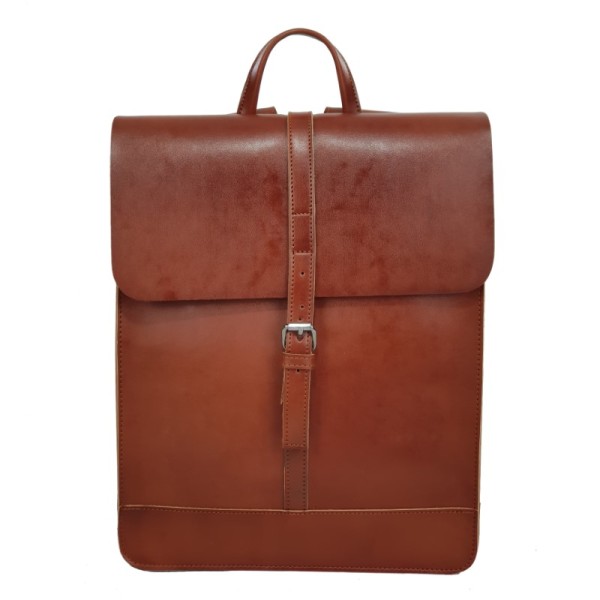 Χειροποίητο Σακίδιο Πλάτης Vachetta Δέρμα 32x12x40cm 15lt Καπάκι Μαγνητικό Κούμπωμα Καφέ — PlayBags J8102