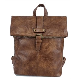 Unisex Σακίδιο Πλάτης Συνθετικό Δέρμα 36x6x45cm 10lt Εμπρός & Πίσω Τσέπη Εσωτερική Φόδρα Καφέ — PlayBags PB-878
